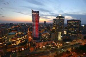 poland-high-angle-shot-warsaw-poland-during-sunset